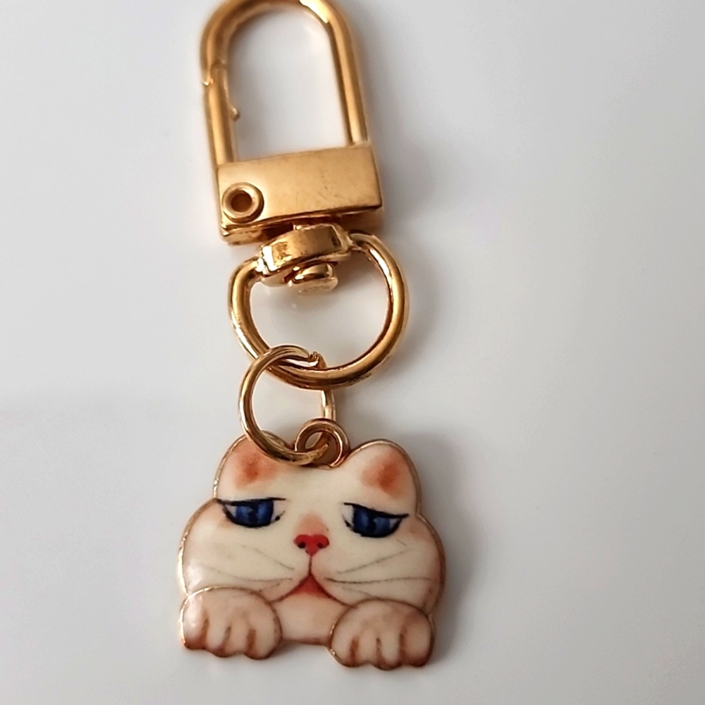 CAT  ZIPPER Pull purse charm Or Charm bracelet Lobster claw clip closure
